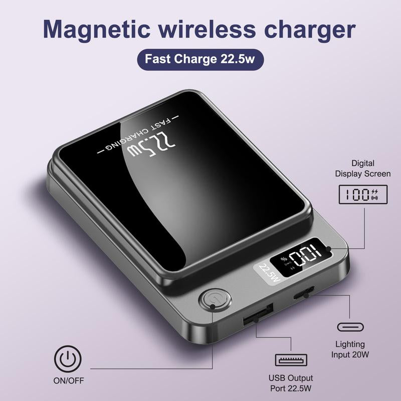 Green Springtok Digital Power Display 10000 Mah Ultra-Thin Mini Wireless Magnetic Power Bank for Iphone & Android Phones