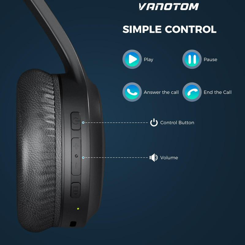 VANOTOM Wireless Headphone, Wireless Headset for Gaming, Foldable Headphone for Phones, Computers, MP3, Fun Gift, Electronics Gift to Return to School
