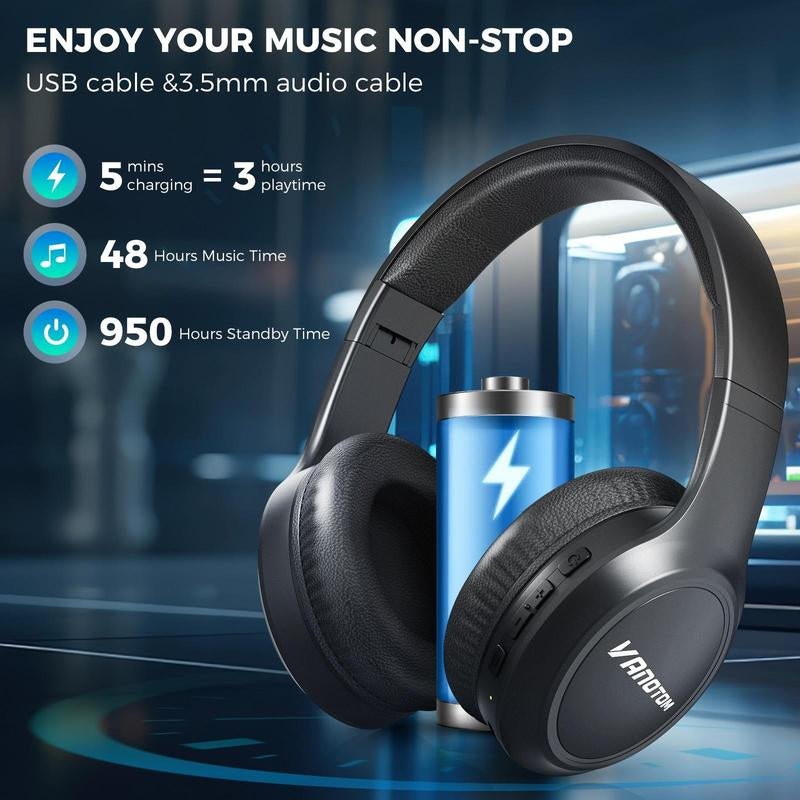 VANOTOM Wireless Headphone, Wireless Headset for Gaming, Foldable Headphone for Phones, Computers, MP3, Fun Gift, Electronics Gift to Return to School